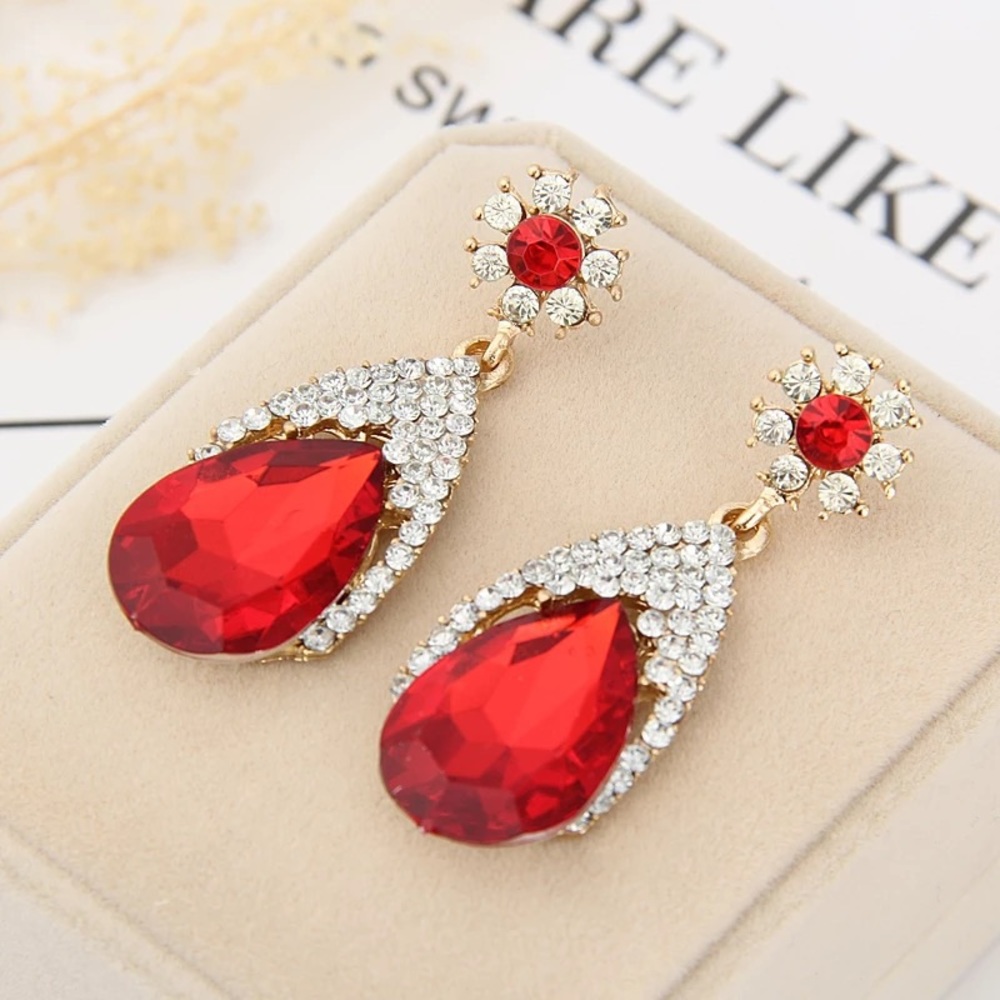 2 for $30-Lovely Teardrop Red Crystal Earrings